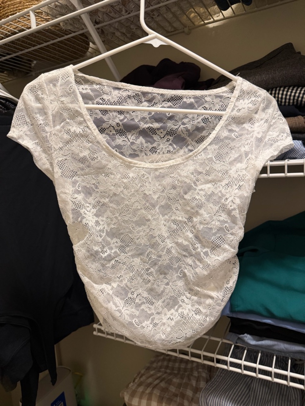 SHEIN White Lace Short Sleeve Scoop Neck Top